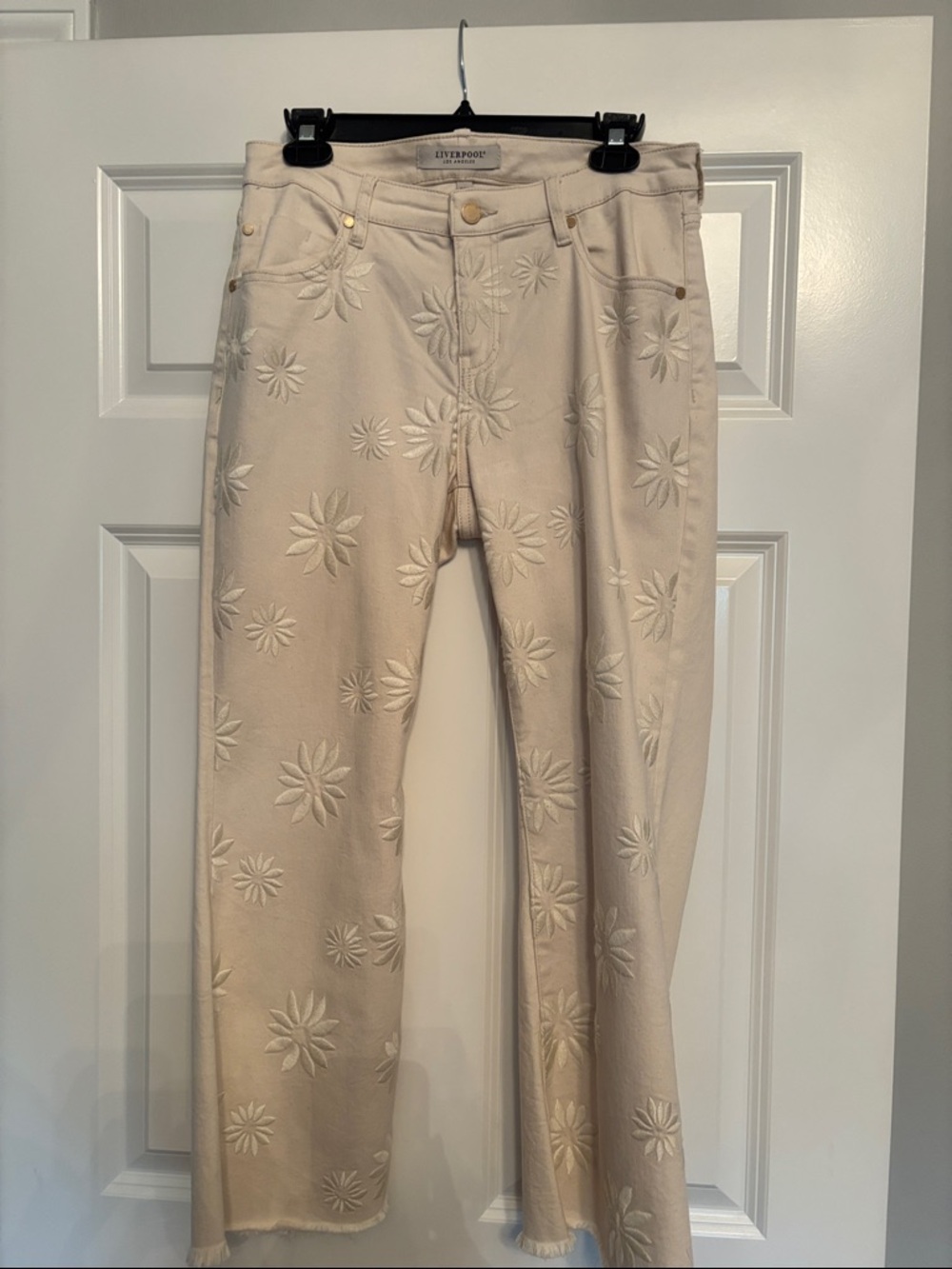 Liverpool Cream Embroidered Daisy Jeans